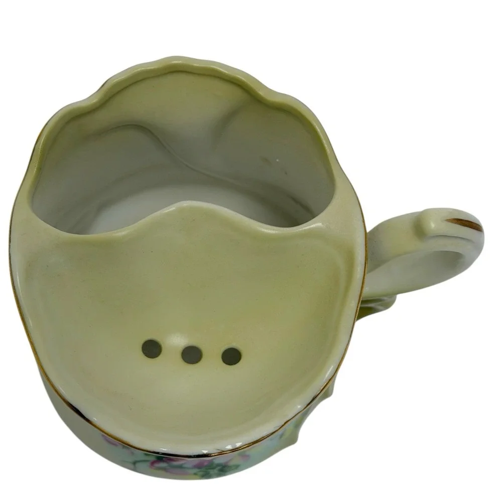 Vintage Victorian Nippon Porcelain Shaving Mug Cup Hand-Painted Floral Gold Rim